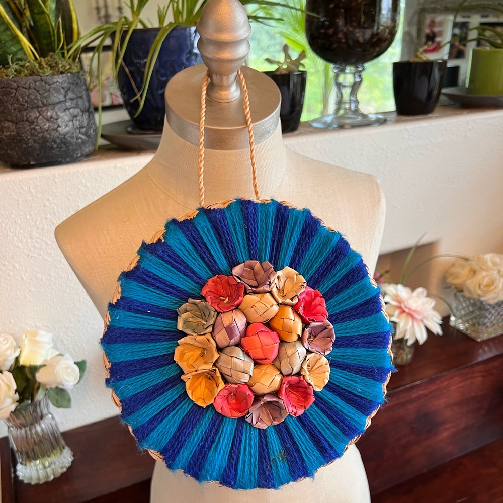 Handmade straw round summer bag